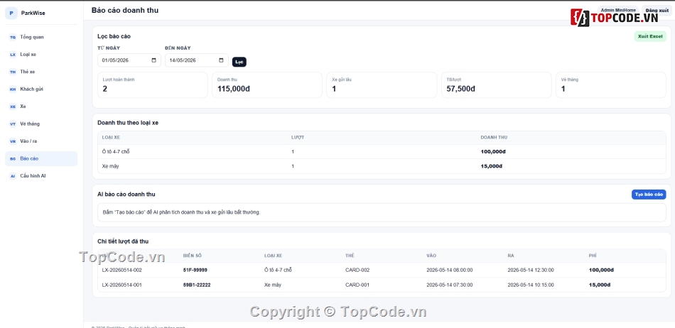 Website AI,quản lý gửi xe,bãi gửi xe thông minh